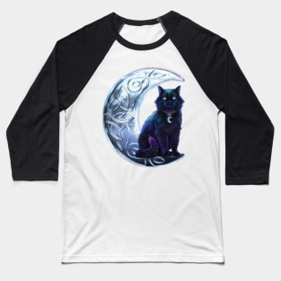 Celtic Black Cat on a Crescent Moon Baseball T-Shirt